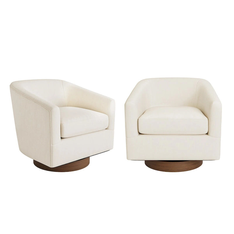 Fauteuil d'appoint rembourré moderne en tissu avec base pivotante à 360° (lot de 2), structure en bois
