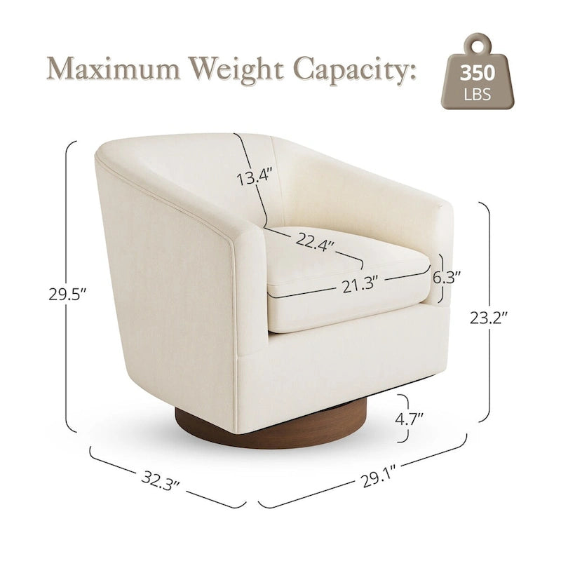 Fauteuil d'appoint rembourré moderne en tissu avec base pivotante à 360° (lot de 2), structure en bois