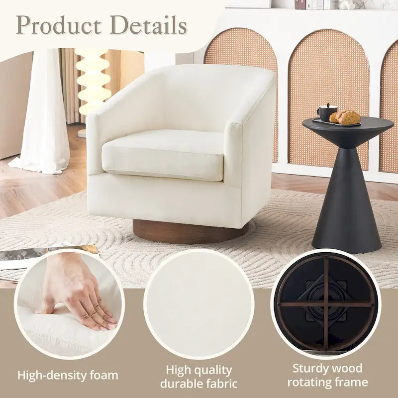 Fauteuil d'appoint rembourré moderne en tissu avec base pivotante à 360° (lot de 2), structure en bois