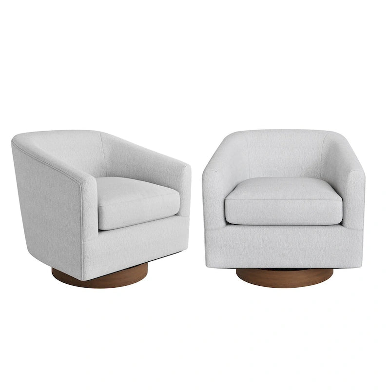 Fauteuil d'appoint rembourré moderne en tissu avec base pivotante à 360° (lot de 2), structure en bois