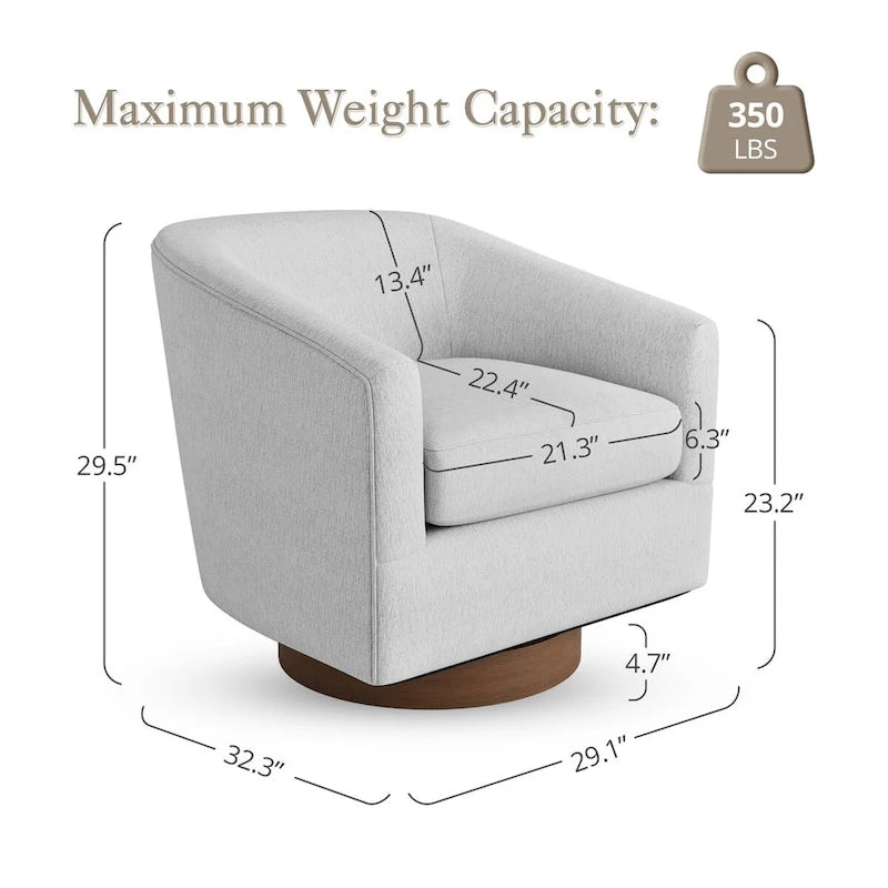 Fauteuil d'appoint rembourré moderne en tissu avec base pivotante à 360° (lot de 2), structure en bois