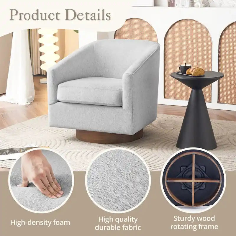 Fauteuil d'appoint rembourré moderne en tissu avec base pivotante à 360° (lot de 2), structure en bois