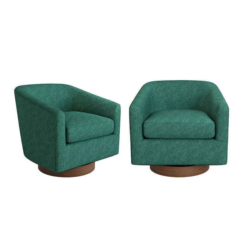 Fauteuil d'appoint rembourré moderne en tissu avec base pivotante à 360° (lot de 2), structure en bois