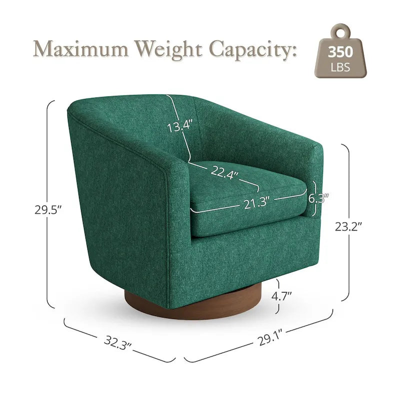 Fauteuil d'appoint rembourré moderne en tissu avec base pivotante à 360° (lot de 2), structure en bois
