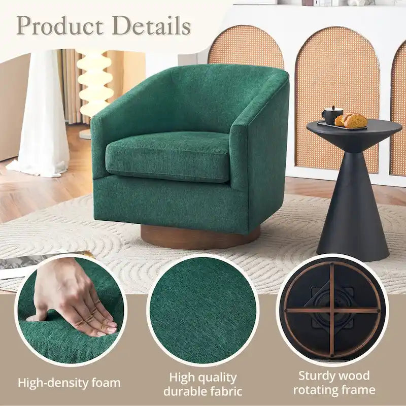 Fauteuil d'appoint rembourré moderne en tissu avec base pivotante à 360° (lot de 2), structure en bois