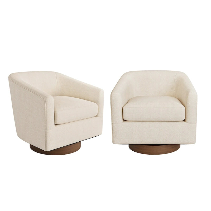 Fauteuil d'appoint rembourré moderne en tissu avec base pivotante à 360° (lot de 2), structure en bois