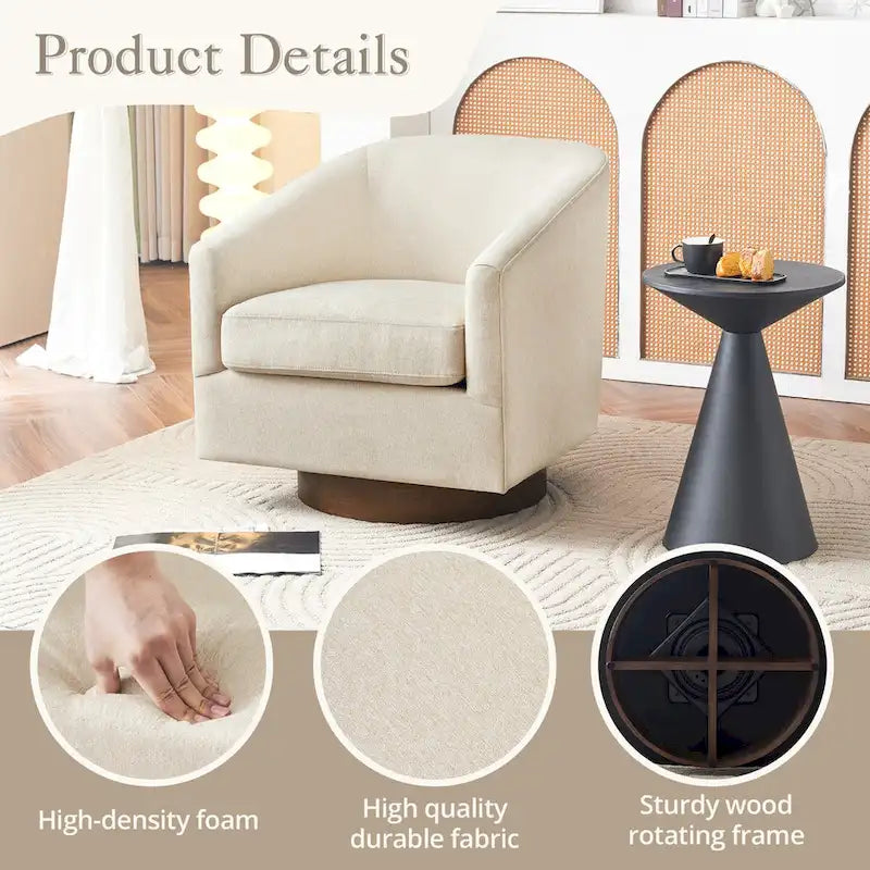 Fauteuil d'appoint rembourré moderne en tissu avec base pivotante à 360° (lot de 2), structure en bois
