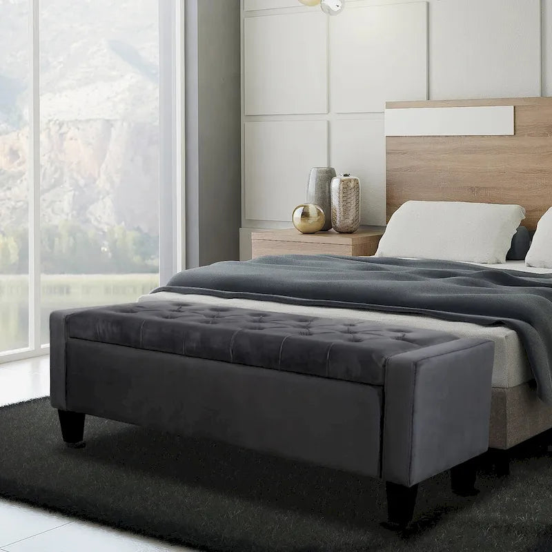 Banc de rangement capitonné en velours Warren