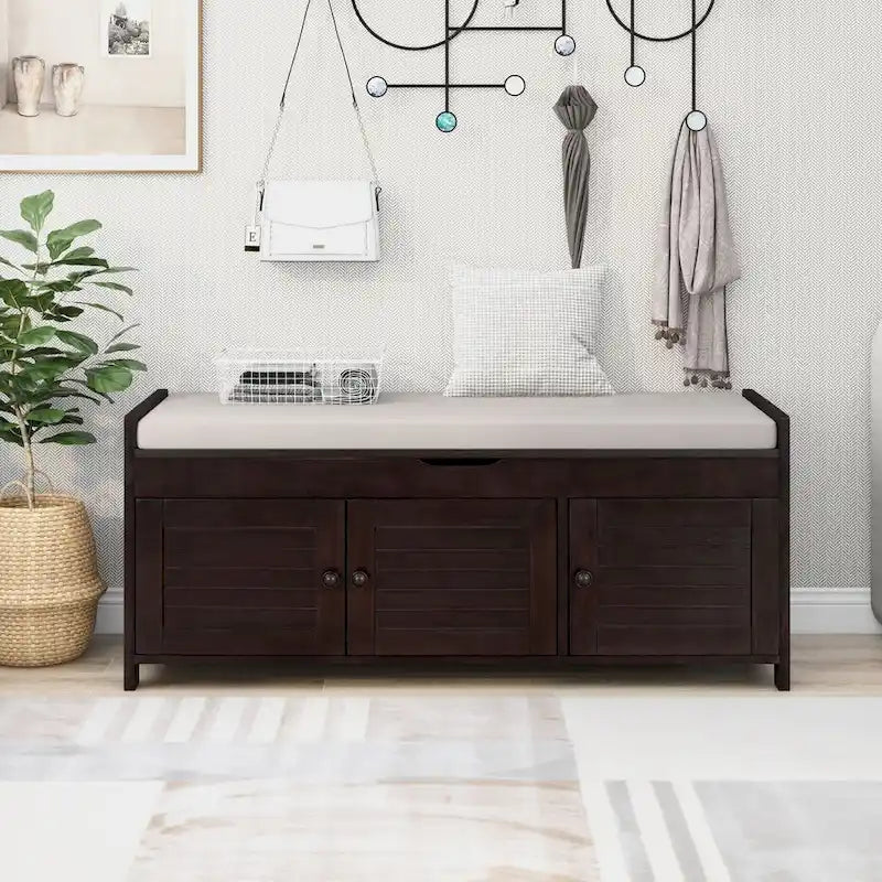 Banc de rangement avec 3 portes Banc à chaussures avec coussin amovible