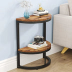 Table d'appoint demi-ronde à 2 niveaux avec rangement pour canapé, salon