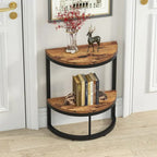 Table d'appoint demi-ronde à 2 niveaux avec rangement pour canapé, salon
