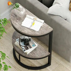 Table d'appoint demi-ronde à 2 niveaux avec rangement pour canapé, salon