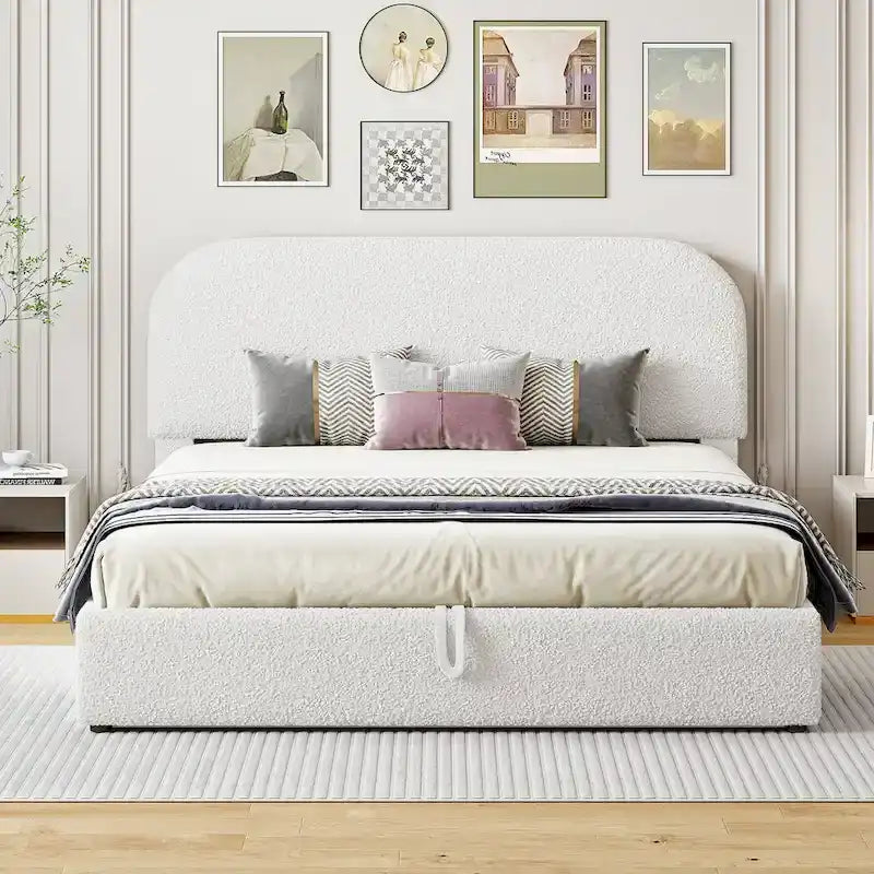 Teddy Fleece Upholstered Platform Bed with Hydraulic Storage System