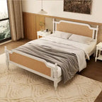 Cadre de lit Queen Size en rotin de style traditionnel, aucun sommier tapissier requis