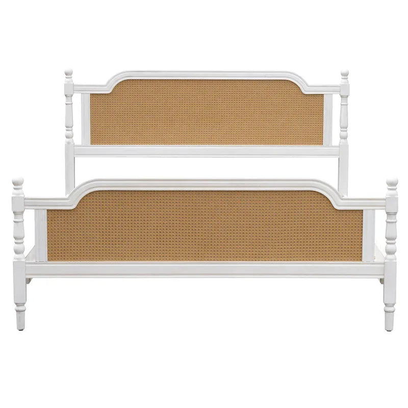 Cadre de lit Queen Size en rotin de style traditionnel, aucun sommier tapissier requis