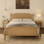 Cadre de lit Queen Size en rotin de style traditionnel, aucun sommier tapissier requis