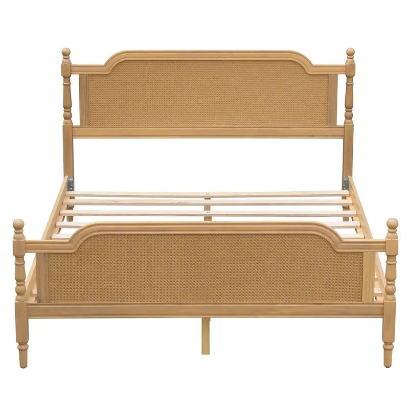 Cadre de lit Queen Size en rotin de style traditionnel, aucun sommier tapissier requis