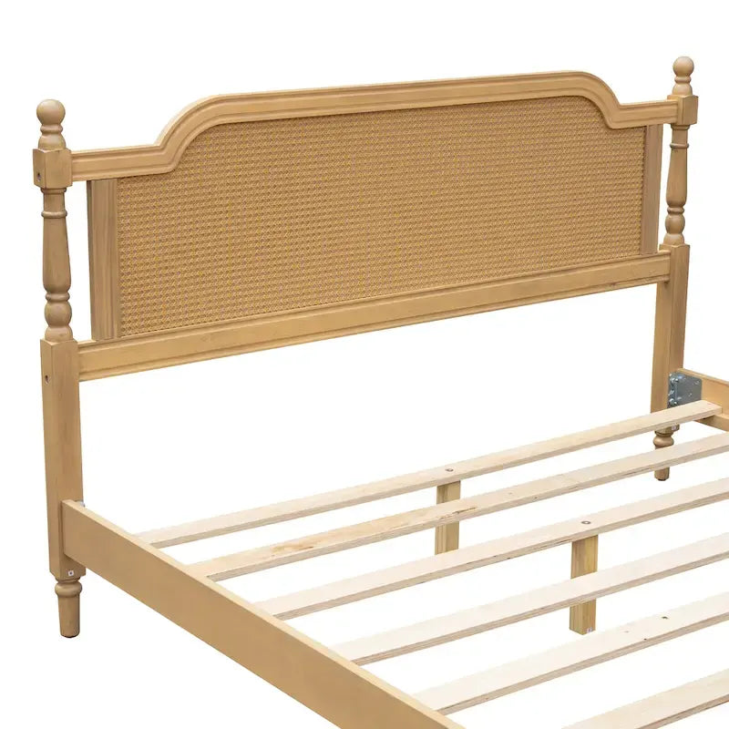 Cadre de lit Queen Size en rotin de style traditionnel, aucun sommier tapissier requis