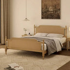 Cadre de lit Queen Size en rotin de style traditionnel, aucun sommier tapissier requis